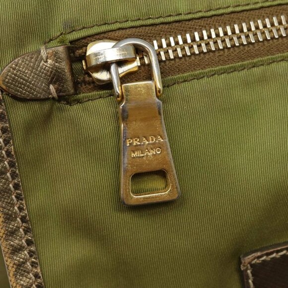 PRADA Shoulder Bag Nylon Khaki Gold Auth - Picture 12 of 16